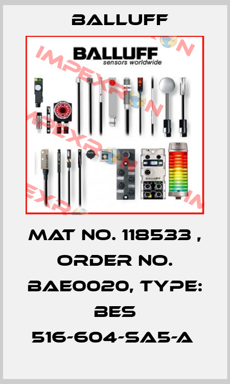 Mat No. 118533 , Order No. BAE0020, Type: BES 516-604-SA5-A  Balluff
