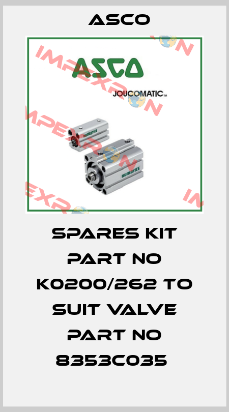 SPARES KIT PART NO K0200/262 TO SUIT VALVE PART NO 8353C035  Asco