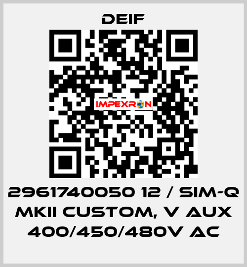 2961740050 12 / SIM-Q MKII CUSTOM, V aux 400/450/480V AC Deif