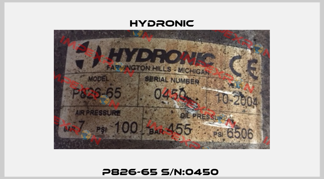 P826-65 S/N:0450  Hydronic